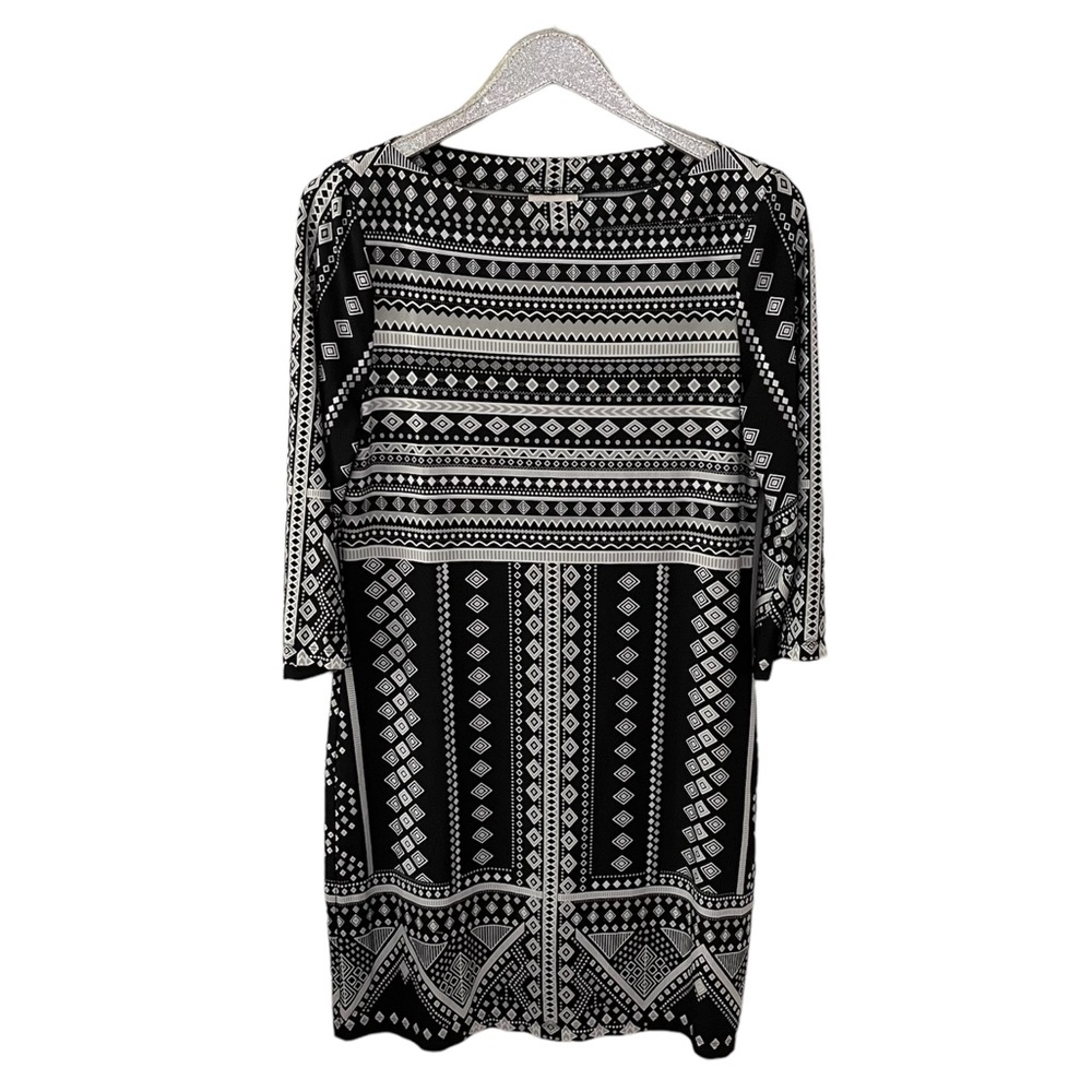 Beige by eci Black and White Print 3/4 Length Sleeves Shift Dress Size 12